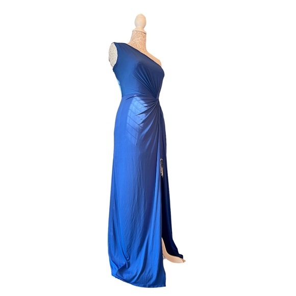 Soprano‎ one shoulder ruched high split twist front body con dress Sz. M - Picture 3 of 12